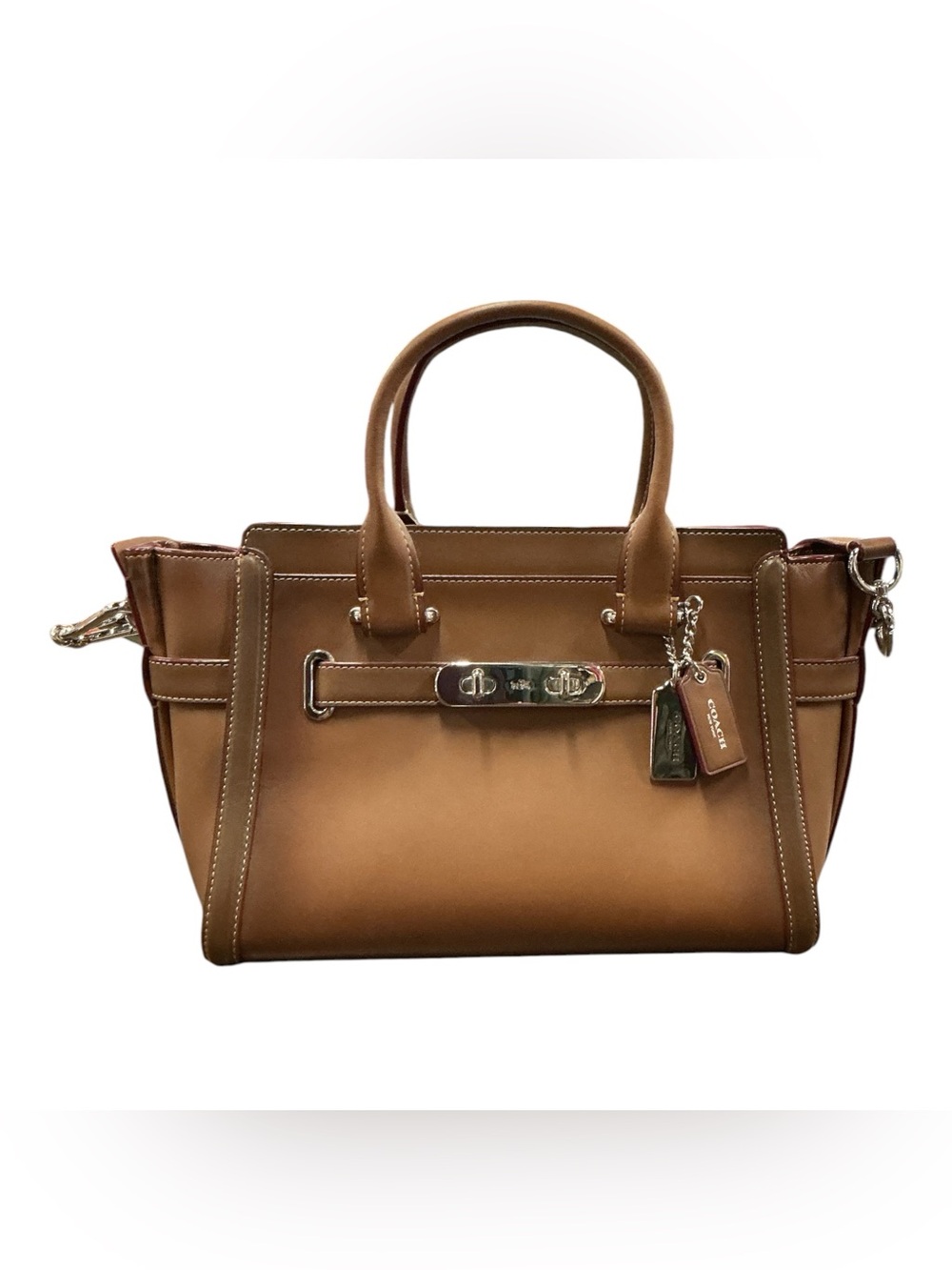 Coach Brown Leather Satchel with Silver-Tone Hardware